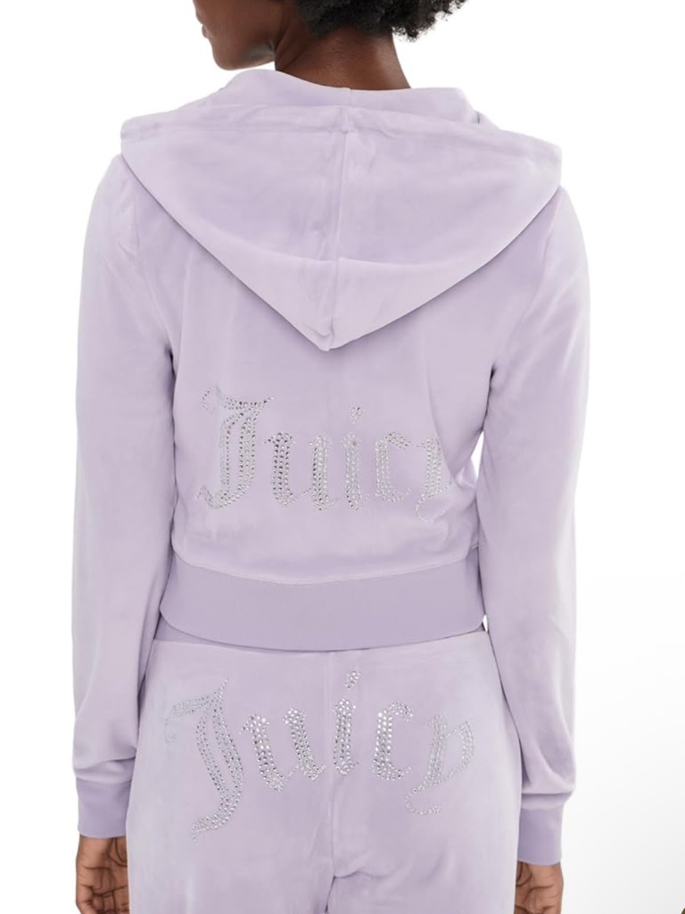 Juicy Couture Girls Light Lavender Velour Hoodie With Rhinestone Logo